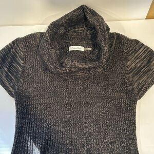 Calvin Klein Medium Petite BlackBrown Short Sleeve Cowl Neck Sweater Shift Dress